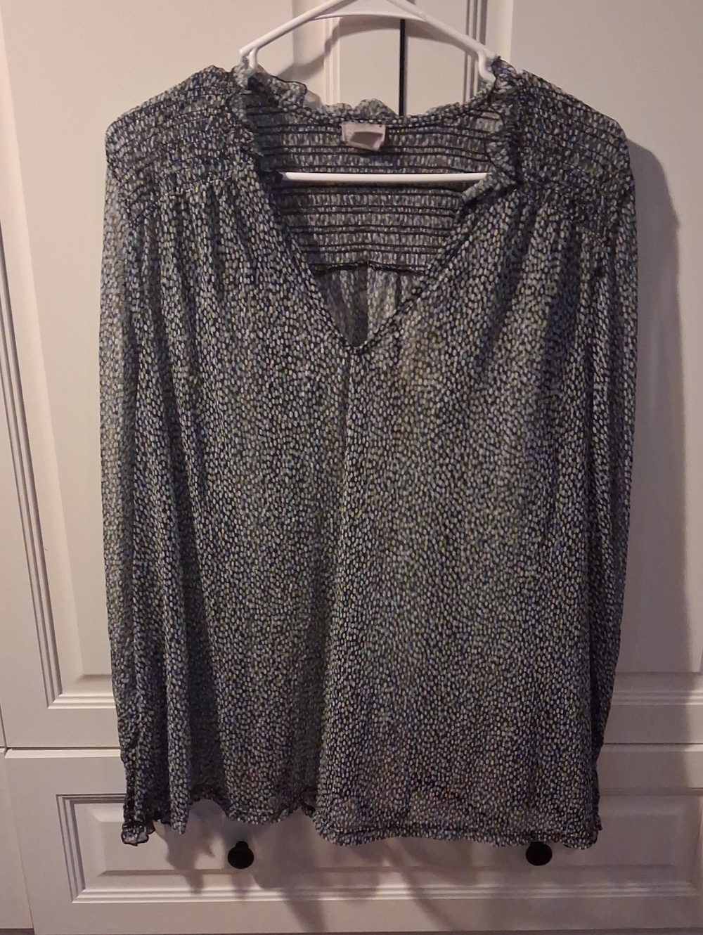 3/$12 Chico's Black and White Smocked-Neck Blouse